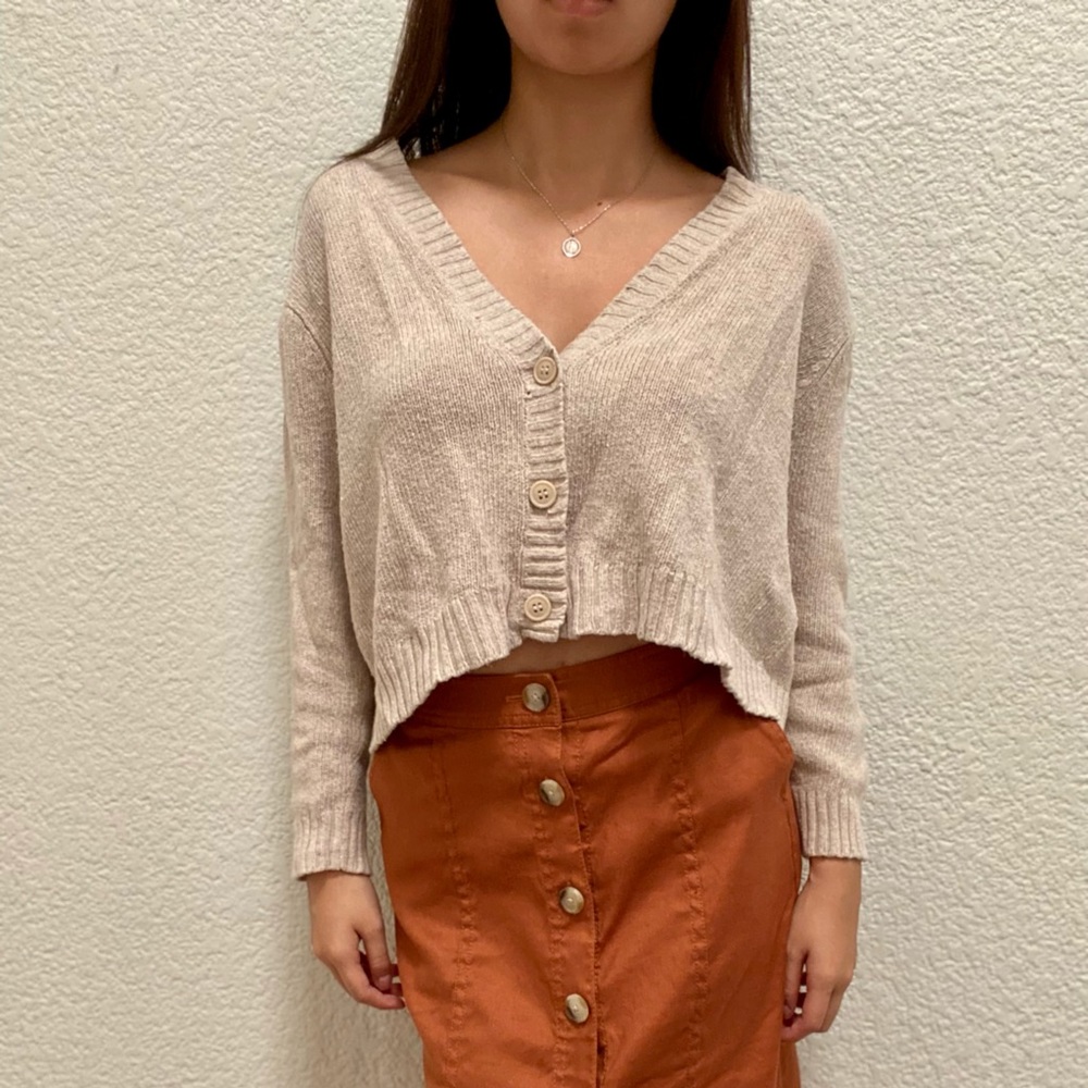 Zara Cropped Taupe Knit Cardigan